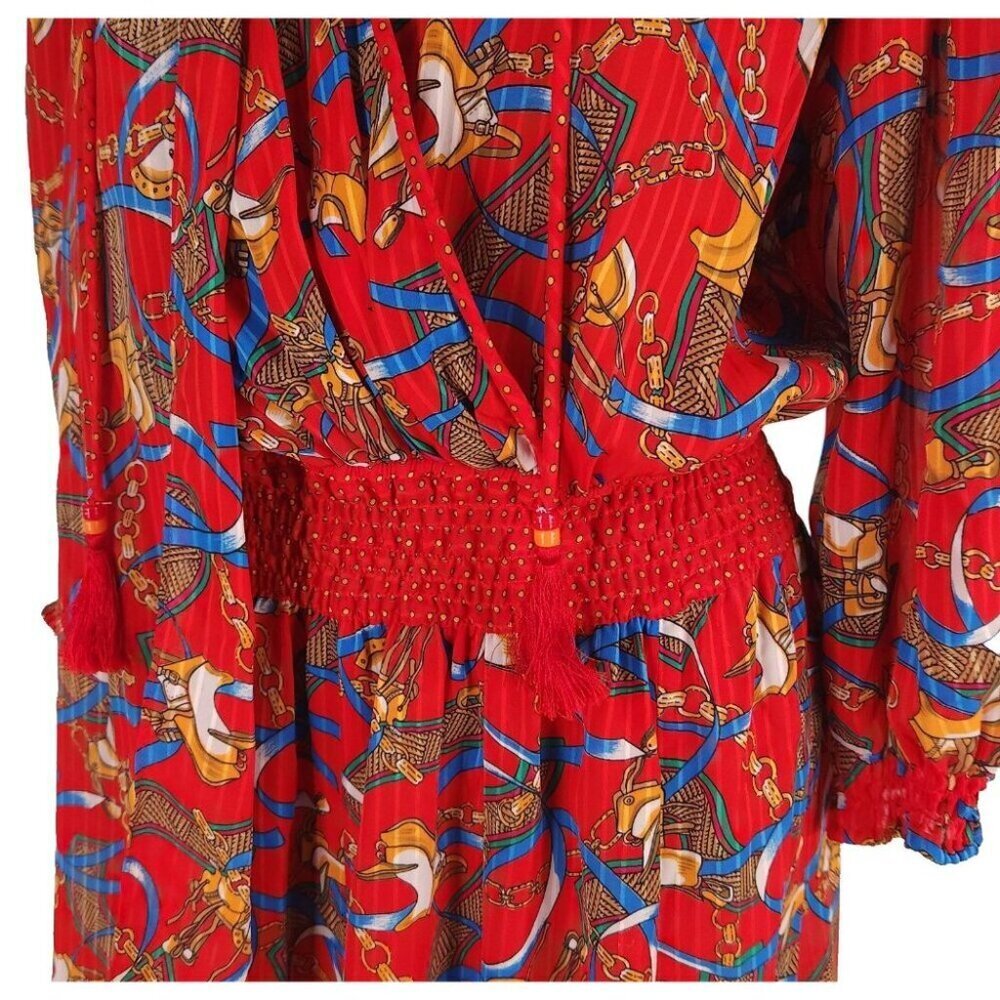 Vintage 80'S Diane Freis Equestrian Maxi Dress Size M Red VTG - Picture 4 of 10